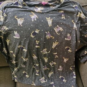 Gray Cat Print PJ Set